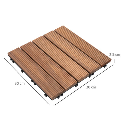 Outsunny 27 Pcs Solid Wood Interlocking Decking Tiles For Patio, Balcony, Roof Terrace, Hot Tub, Brown, (30 x 30 cm Per Piece) 