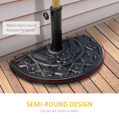 Outsunny 9kg Resin Parasol Base, Half Round Umbrella Stand with Floral Design for Garden, Outdoor, Suitable Umbrella Rod: Φ3.8cm, Φ4.8cm, Bronze Tone 