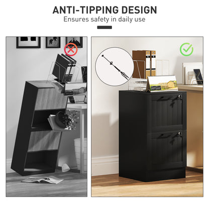 HOMCOM 2 Drawer Filing Cabinet with Lock, Office Storage Cabinet with Adjustable Hanging Bars for A4 Letter Size Files, Black