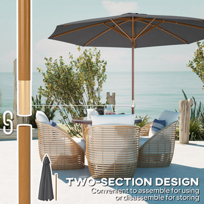 Outsunny 3m Wood Pole Parasol Umbrella - Grey 