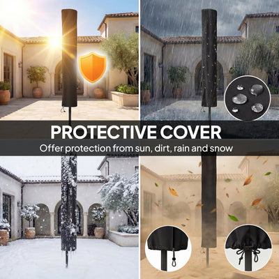 Outsunny 2.6 m Garden Parasol Umbrella with LED Solar Light, Parasol Cover, Outdoor Market Patio Umbrella, Cream White 