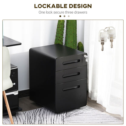 Vinsetto Lockable File Cabinet with 3 Drawers, Vertical Office Drawer for A4, Letter, Legal Size, Anti-tilt Design, Pre-Assembled Body, Black 