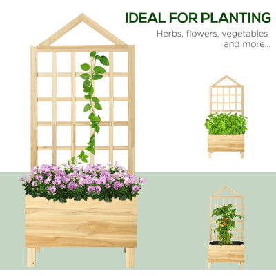 Outsunny Garden Planters with Trellis for Vine Climbing, Distressed Wooden Raised Beds, 90x43x150cm, Natural Tone 