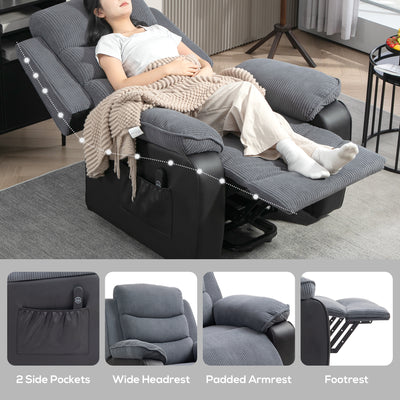 HOMCOM Power Lift Recliner Chair for Elderly, Patchwork Design Oversized Electric Riser and Recliner Armchair for Living Room with Remote Control, USB Port and 2 Side Pockets, Dark Grey 