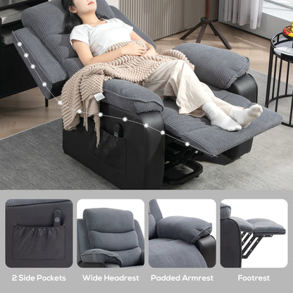 HOMCOM Power Lift Recliner Chair for Elderly, Patchwork Design Oversized Electric Riser and Recliner Armchair for Living Room with Remote Control, USB Port and 2 Side Pockets, Dark Grey 