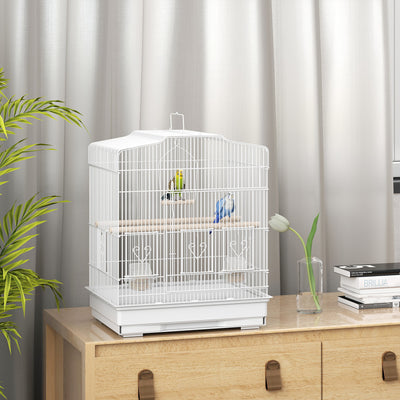 PawHut Large Metal Bird Cage with Perches, Food Bowls, Swing, for Budgies, Parakeets, White 