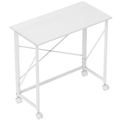 HOMCOM 80 cm Folding Desk on Wheels - White 