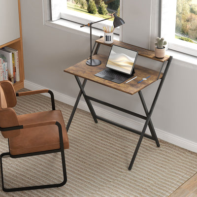 HOMCOM 81.5 cm Folding Computer Desk with Monitor Shelf - Rustic Brown 
