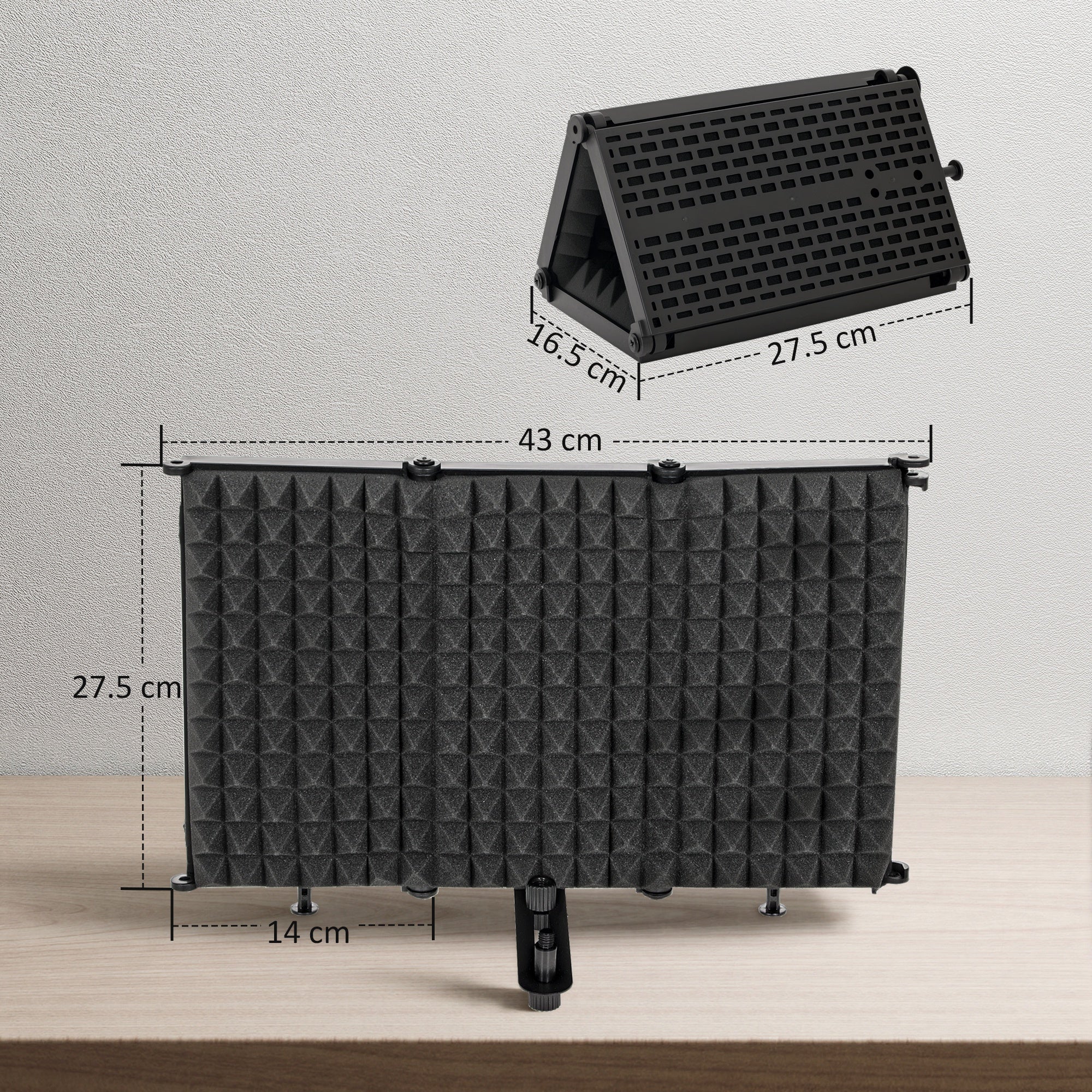HOMCOM Studio Microphone Isolation Shield, Foldable Adjustable Recording Studio Equipment, 3-Panel High Density Absorbent Foam Shield with 3/8" Threaded Mount, Black 