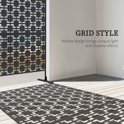 Outsunny Metal Decorative Privacy Screen Outdoor Divider, Black Grid 