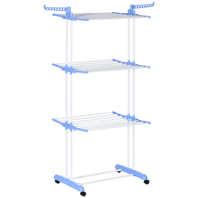 HOMCOM Foldable Clothes Drying Rack, 4-Tier Steel Garment Laundry Rack with Castors for Indoor and Outdoor Use, Blue 