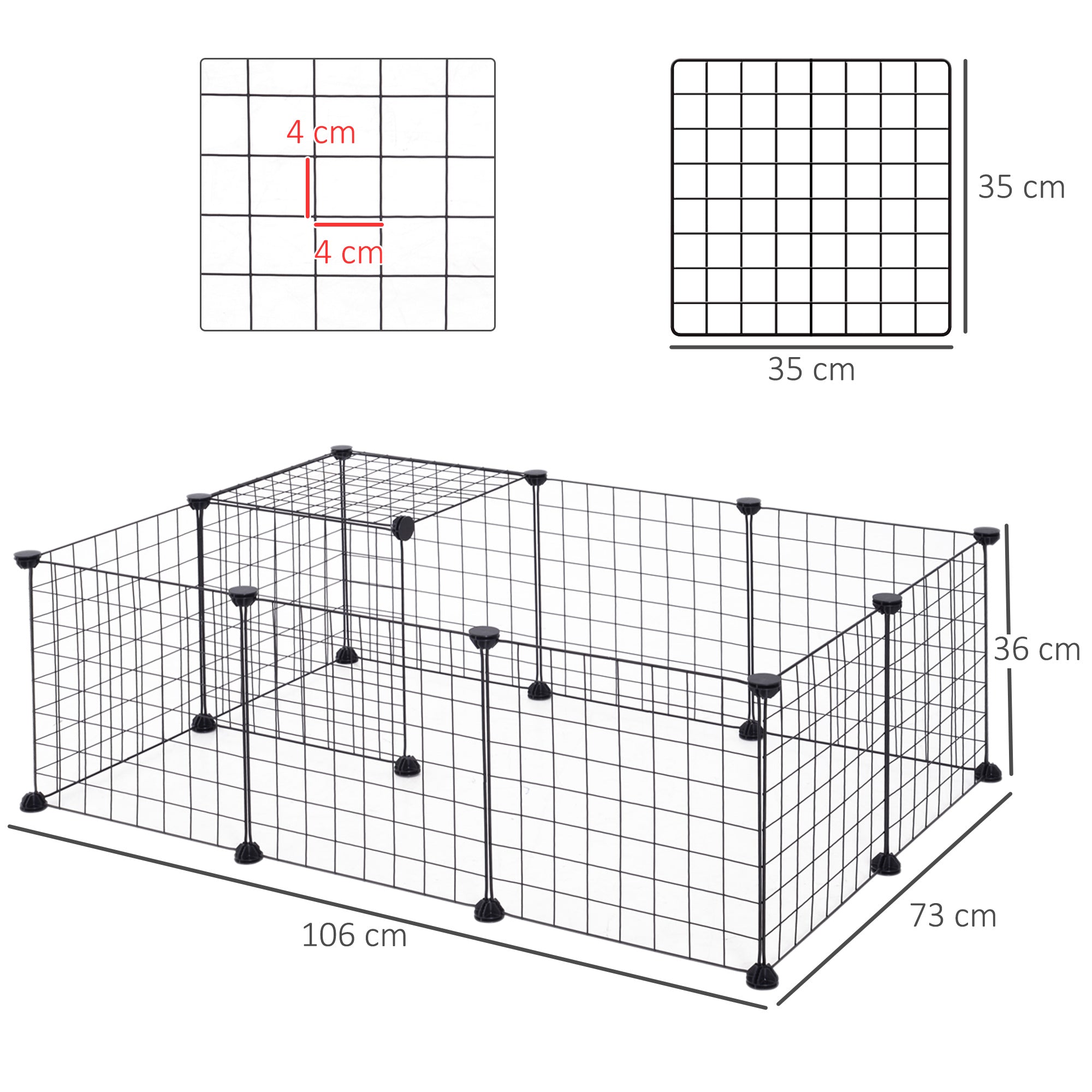 PawHut DIY Pet Playpen Metal Wire Fence 12 Panel Enclosure Indoor Outdoor Guinea Pig Bunny Small Animals Cage Black 