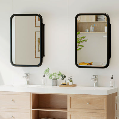 HOMCOM Bathroom Wall Cabinet with Tempered Mirror Metal Bathroom Mirror Cabinet with 3 Shelves Black 