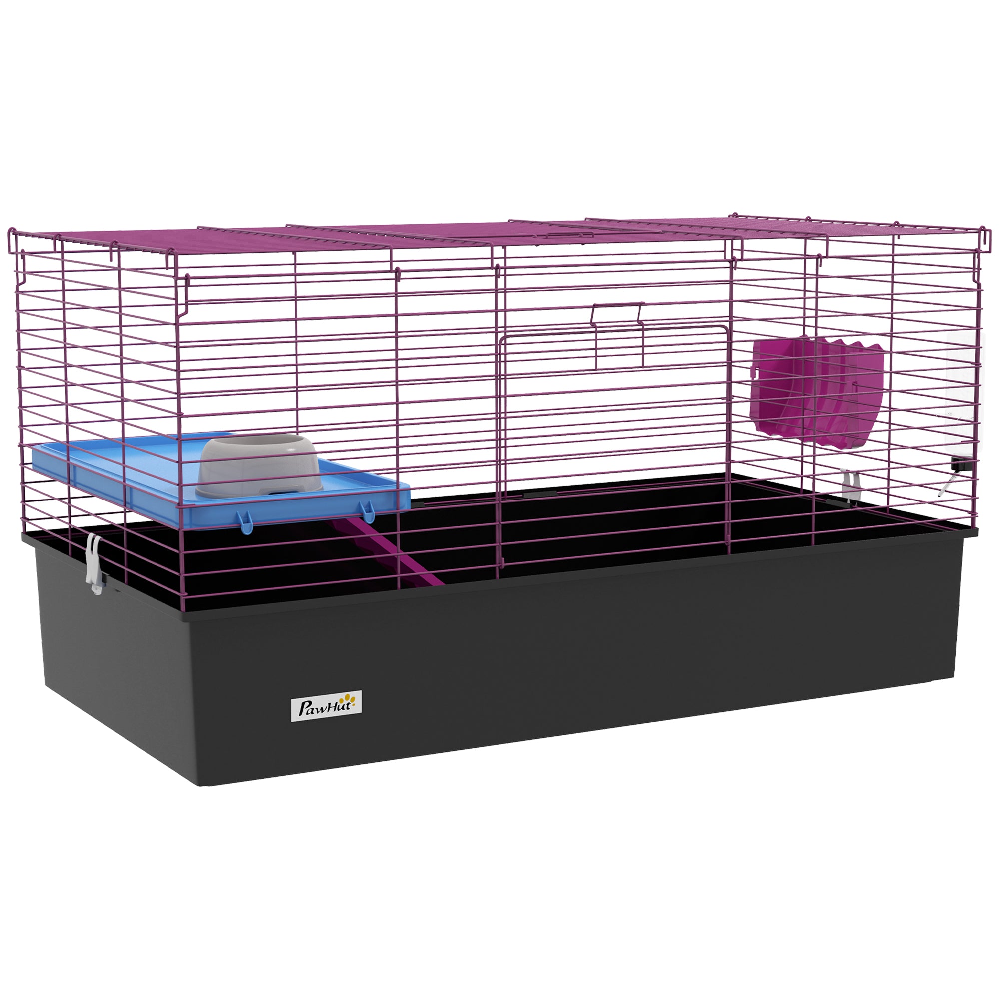 PawHut Chinchillas Small Rabbit Guinea Pig Small Animal Cage, Pet Playhouse, with Platform, Ramp, 99 x 52 x 53cm, Black 