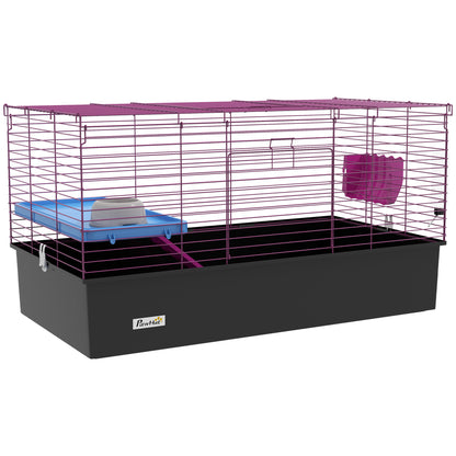 PawHut Chinchillas Small Rabbit Guinea Pig Small Animal Cage, Pet Playhouse, with Platform, Ramp, 99 x 52 x 53cm, Black 