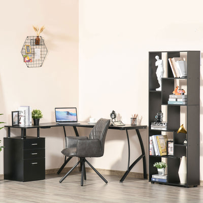 HOMCOM L-Shaped Computer Desk Table with Storage Drawer, Home Office Desk Corner Industrial Style Workstation for A4 Files 143.5 x 143.5 x 76cm, Black 