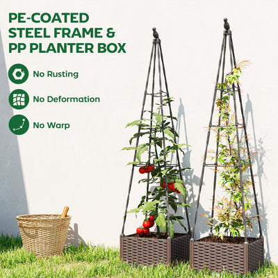Outsunny Raised Bed for Garden, Raised Garden Bed Planter Box with Trellis, Self Watering, Drainage Holes and Plugs 