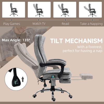 Vinsetto Office Chair with Massage and Heat, Microfibre Reclining Computer Desk Chair with Footrest and Adjustable Height, Swivel Wheels for Home Office, Grey 