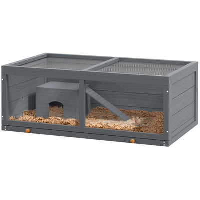 PawHut Wooden Hamster Cage with Sliding Tray, Openable Top, Hut for Syrian Hamsters, Grey 