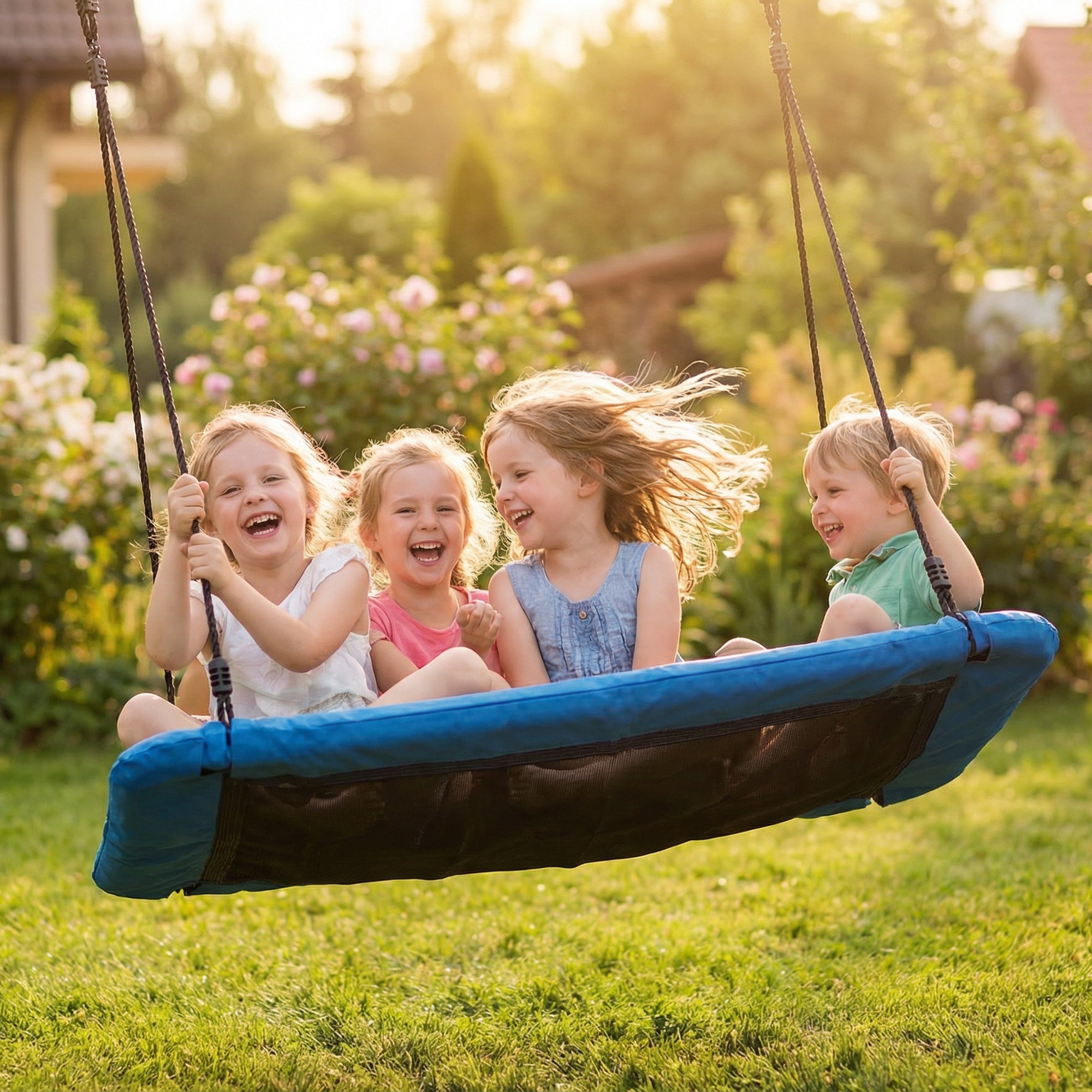 AIYAPLAY Nest Swing with Adjustable Ropes and Tree Straps, Basket Swing for Kids, 300KG Capacity for Indoor Outdoor, Blue 