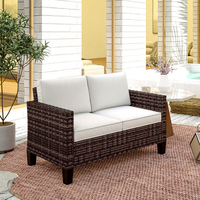 Outsunny Two-Seater Rattan Outdoor Sofa - Brown 