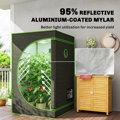 Outsunny Grow Tent 120 x 120 x 200 cm, Reflective Mylar Hydroponic Growing Tent with 600D Oxford Fabric, Observation Window, Vent, Zipper Door for Indoor Plant Growing, Black 