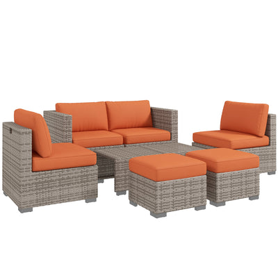 Outsunny Eight-Piece Rattan Garden Set, with Contrast Cushions - Orange/Grey 