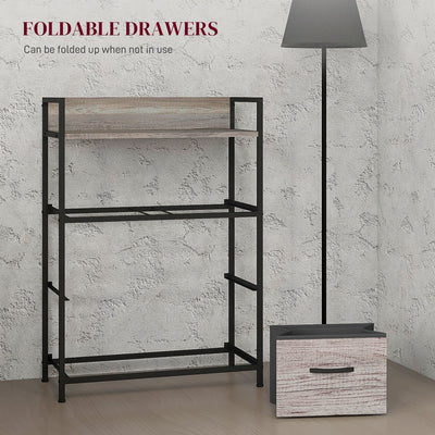 HOMCOM Rustic Chest of Four Fabric Drawers - Grey Wood Effect 