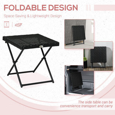 Outsunny Square PE Wicker Rattan Folding Table - Black 