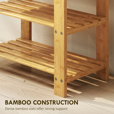 HOMCOM Two Shelf Bamboo Shoe Storage Bench - Natural Finish 