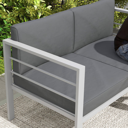Outsunny Two-Seater Aluminium Garden Sofa - Grey 