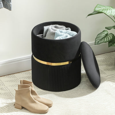 HOMCOM Velvet-Feel Storage Ottoman - Black 