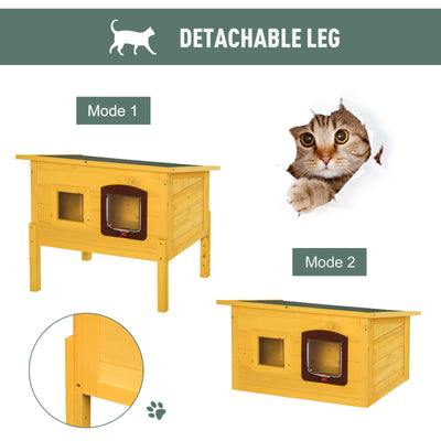 Pawhut Garden Wooden Cat House Hide Cage Outdoor Pet Play Home Water-resistant Roof Kitty Shelter Kennel w/ith Door & Window 