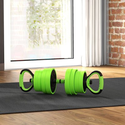SPORTNOW 30kg Four-In-One Adjustable Weight Dumbbells Set, Barbell, Kettlebell, Push Up Stand - Green 