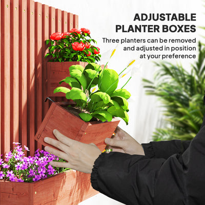 Outsunny Wall-mounted Wooden Garden Planters with Trellis, Drainage Holes and 3 Planter Boxes for Patio, Brown 