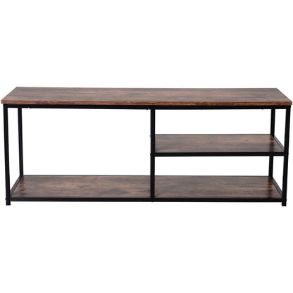 HOMCOM TV Unit for 55 inch TVs, Industrial TV Table with 2 Storage Shelves and Metal Frame, Entertainment Unit For living Room, Rustic Brown 