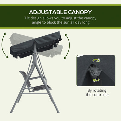 Outsunny 3 Seater Swing Chair, Garden Swing Bench with Adjustable Tilting Canopy, Breathable Mesh Seat and Heavy Duty Metal Frame for Patio, Garden, Dark Grey 