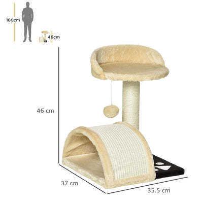 PawHut Cat Tree Scratching Scratcher Post Kitten Activity Centre Climber Hanging Ball Beige 
