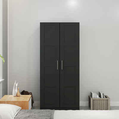HOMCOM Double Paneled Door Wardrobe, with Shelves - Black 