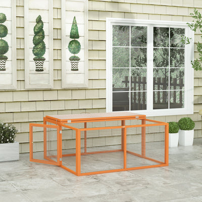 PawHut Wooden Folding Rabbit Hutch, for 2-3 Rabbits - Orange 