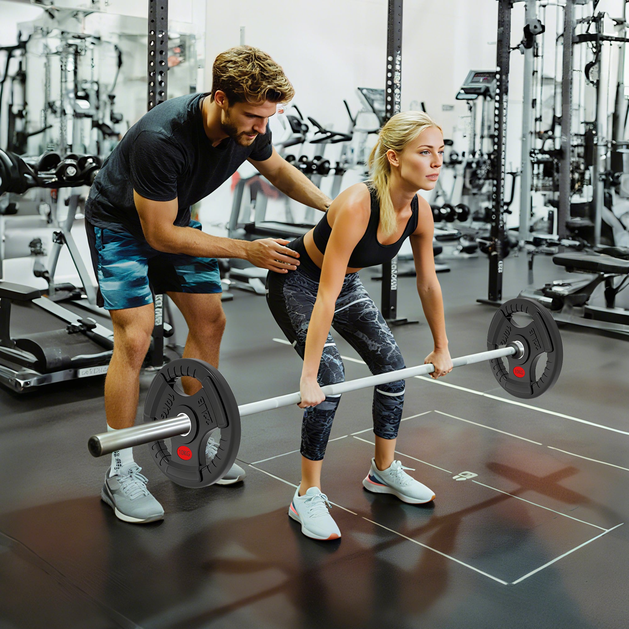 SPORTNOW Olympic Weight Plates, 2"/5cm Weight Disc Pair with Tri-Grips, 2 x 10kg Dumbbell Plates for Weightlifting and Strength Training Home Gym Fitness Workout, Black 