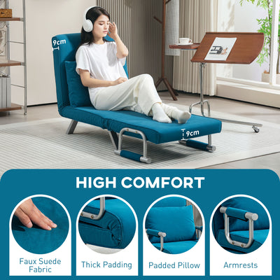 HOMCOM 4-in-1 Faux Suede Chair Bed - Blue 