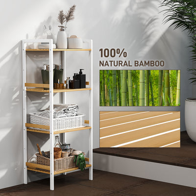 HOMCOM Four-Tier Bamboo Adjustable Shelf Storage Unit 