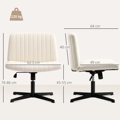 HOMCOM Armless Office Chair No Wheels, Linen Fabric Criss Cross Legged Desk Chair with Wide Seat, Thick Padding, Tilt Function, Height Adjustable Swivel Computer Seat for Home, Cream 