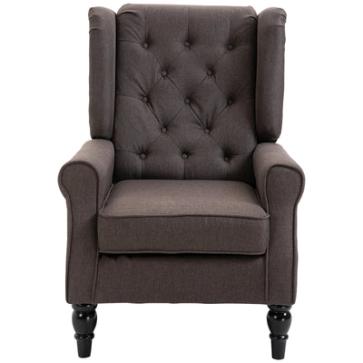 HOMCOM Retro Accent Chair, Wingback Armchair with Wood Frame Button Tufted Design for Living Room Bedroom, Brown 