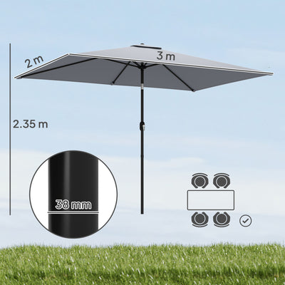 Outsunny Garden Parasol, Parasol Umbrella with Crank Handle, Tilt Function, Polyester Canopy, Light Grey 
