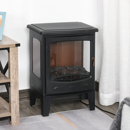 HOMCOM 900W/1800W Freestanding Electric Fireplace Room Heater w/ Adjustable Artificial Flame Tempered Glass Safe Home Warmth Retro Faux Fire 