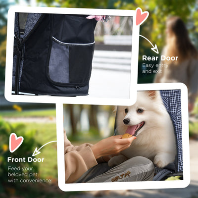 PawHut Foldable Pet Stroller for Dogs, Puppy Stroller, with Large Carriage, Brakes, Canopy - Grey 