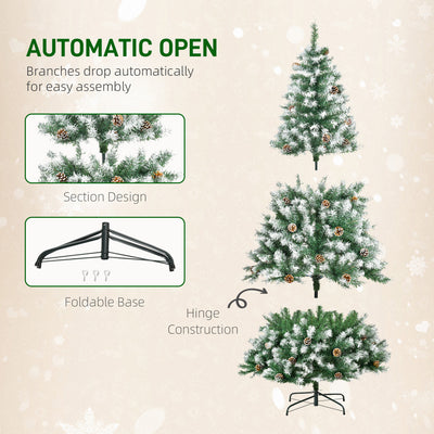 HOMCOM 6FT Artificial Christmas Tree with Pine Cones, Holiday Home Xmas Decoration Automatic Open, Green 
