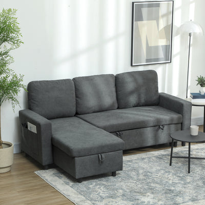 HOMCOM L Sofa Bed, with Storage - Charcoal Grey 